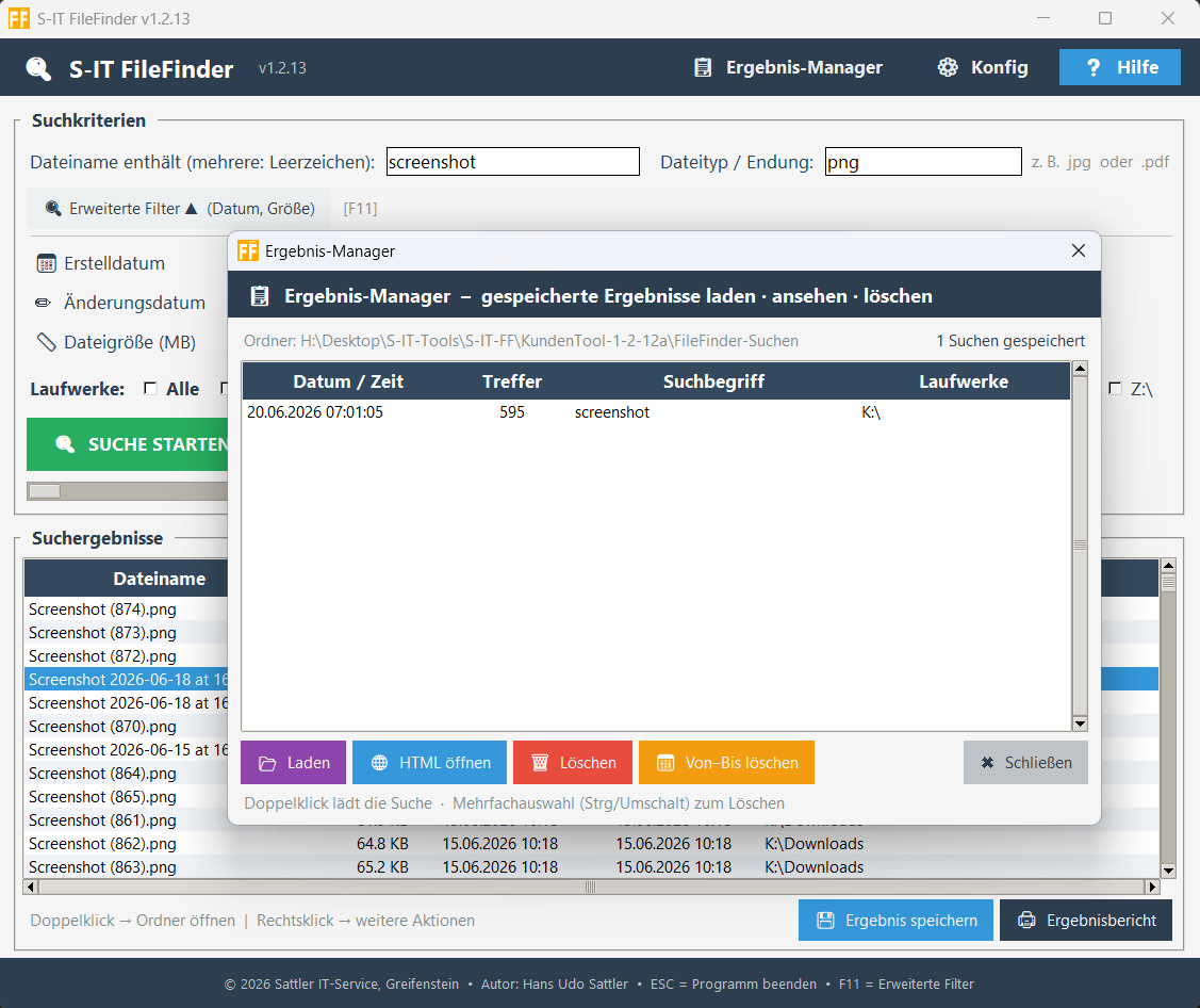 S-IT FileFinder – Ergebnis-Manager mit gespeicherten Suchen