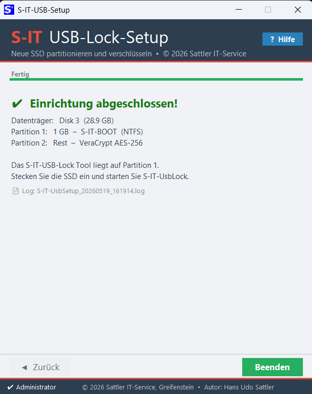UsbSetup – Einrichtung abgeschlossen